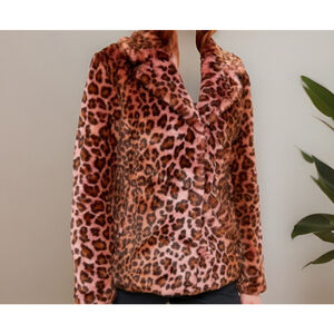 Barneys New York Pink Leopard faux fur jacket•Size Small•NWT